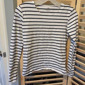 H&M Blue & White Horizontal Striped Cotton Long Sleeved Shirt